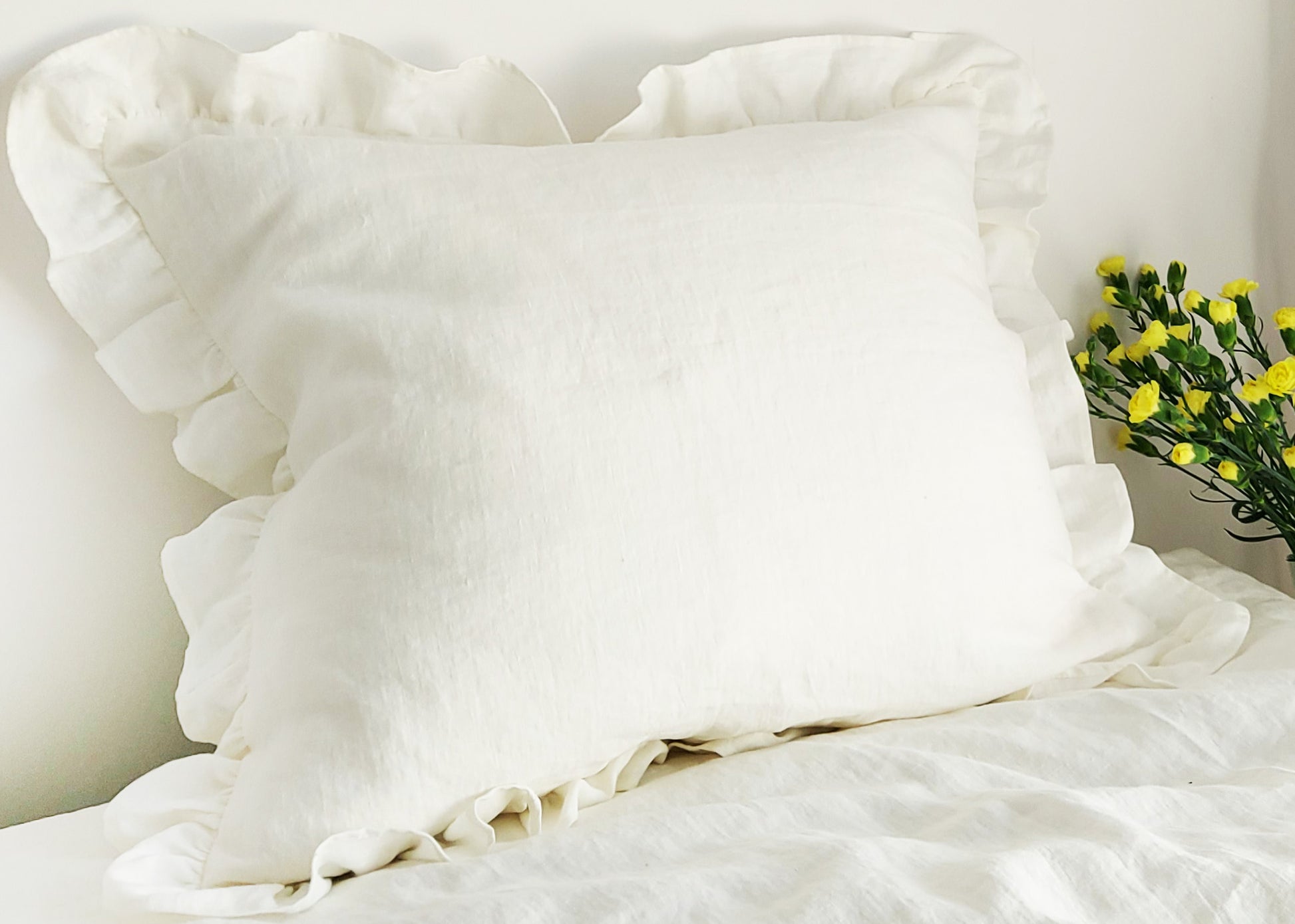 Linen pillow cover , ruffle pillow case, 
