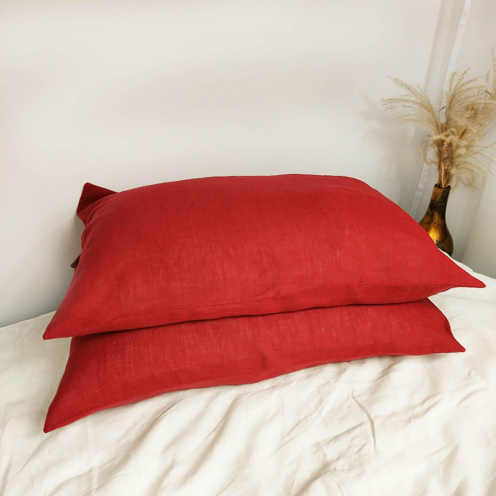 Linen red pillow cover 