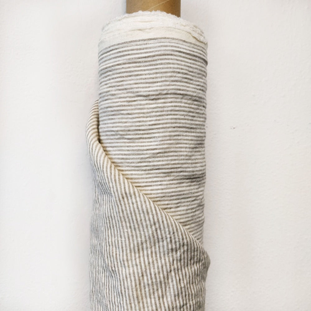 Linen fabric by metre, Soft linen fabric, Striped beige linen fabric