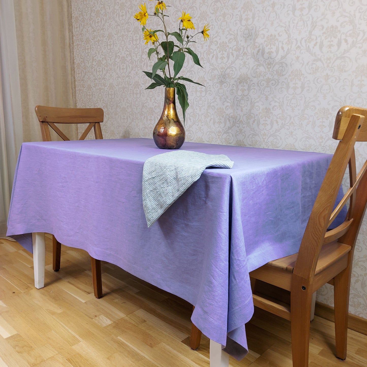 Natural Linen Tablecloth, Stonewashed Linen Tablecloth, 205g/m2 Lavender