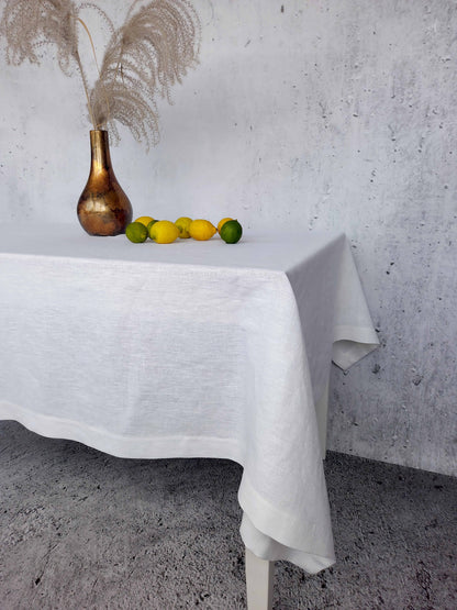 Natural Linen Tablecloth, Stonewashed Linen Tablecloth, 205g/m2 White