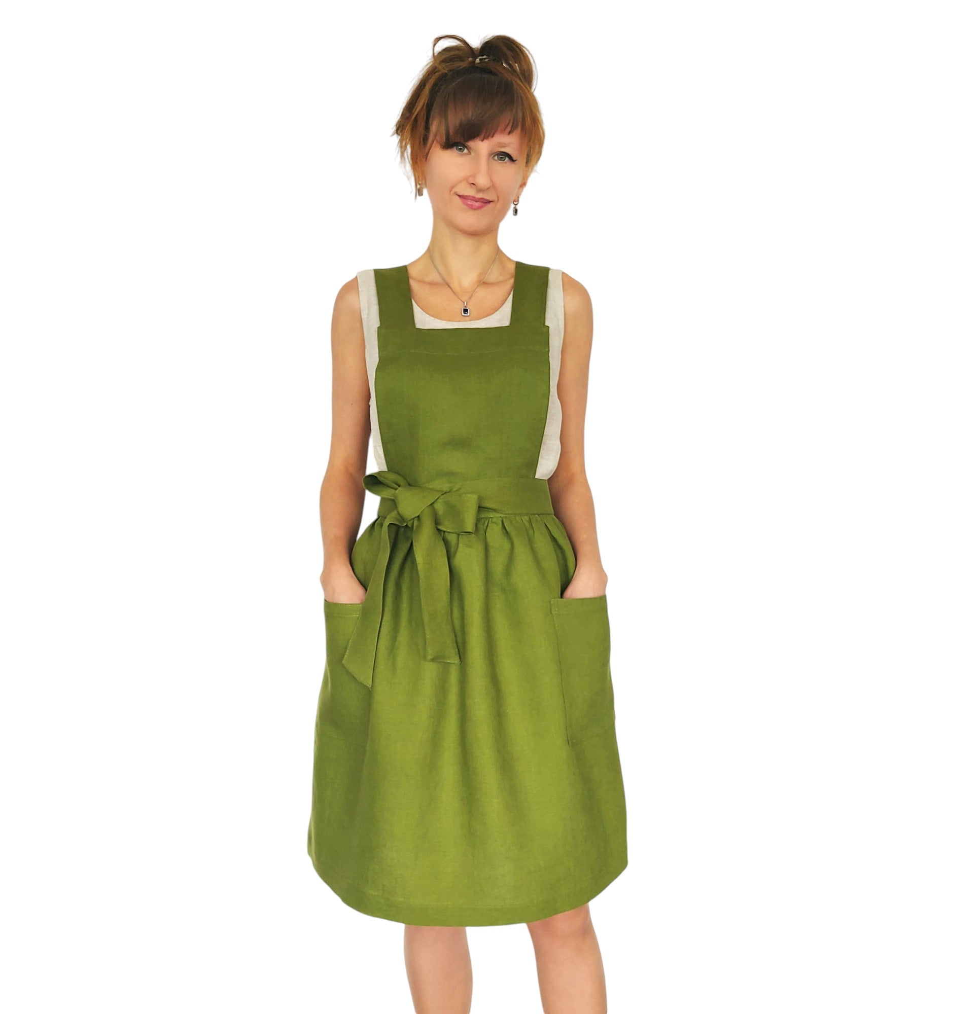 Linen Pinafore Apron, Cottage Core Apron, Apron with Pockets, Women's Apron, Mini M Linen Pinafore Apron, Cottage Core Apron, Apron with Pockets, Women's Apron, Mini M
