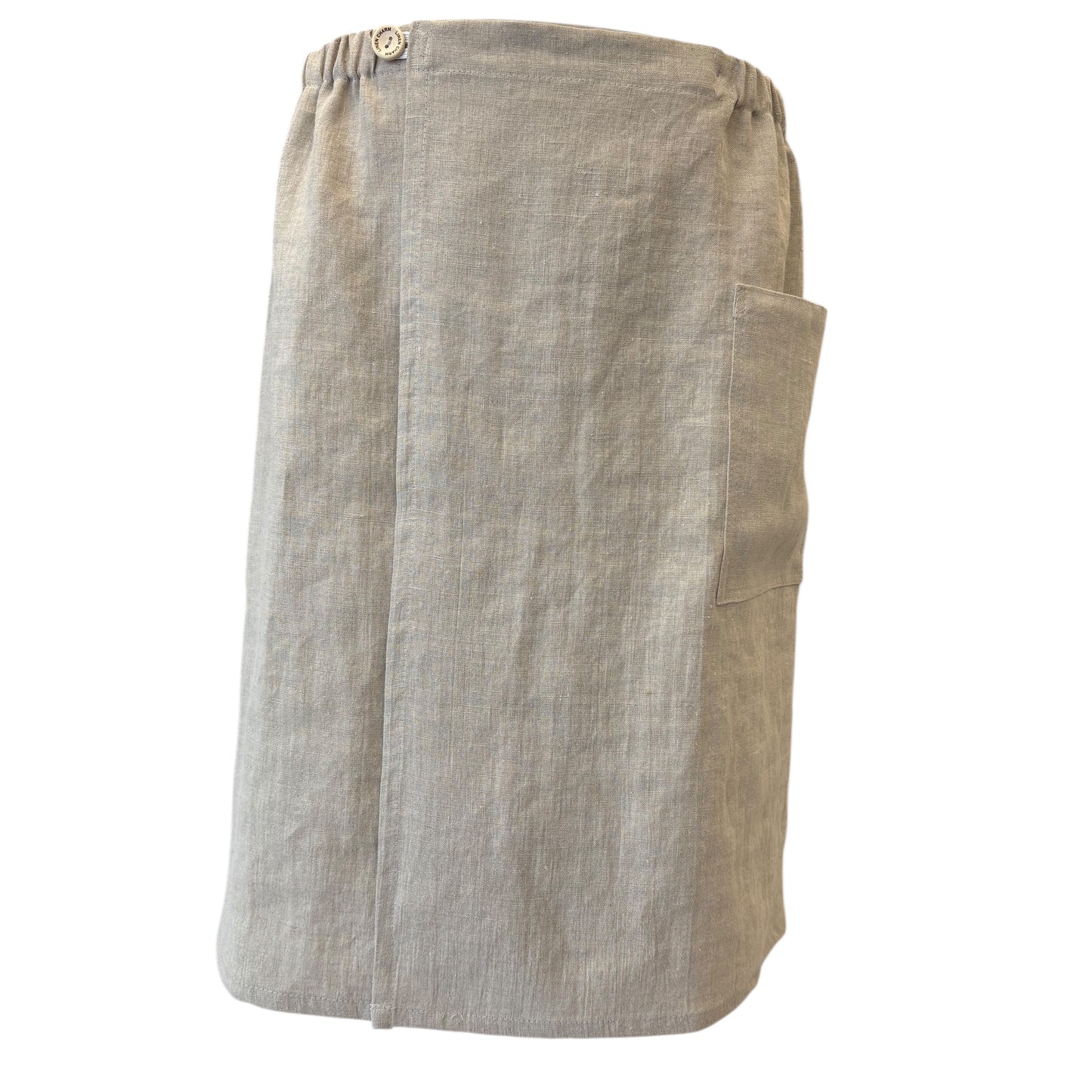 Light gray denim apron on a white background
