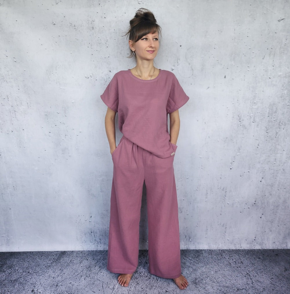 Cotton muslin top and trousers set, Muslin clothes set S-XL