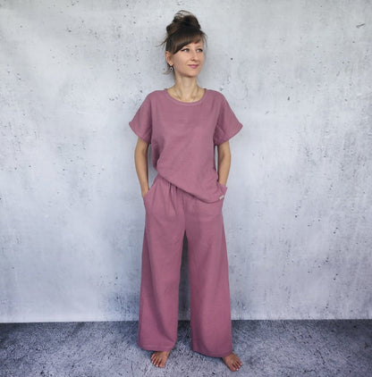 Cotton muslin top and trousers set, Muslin clothes set S-XL