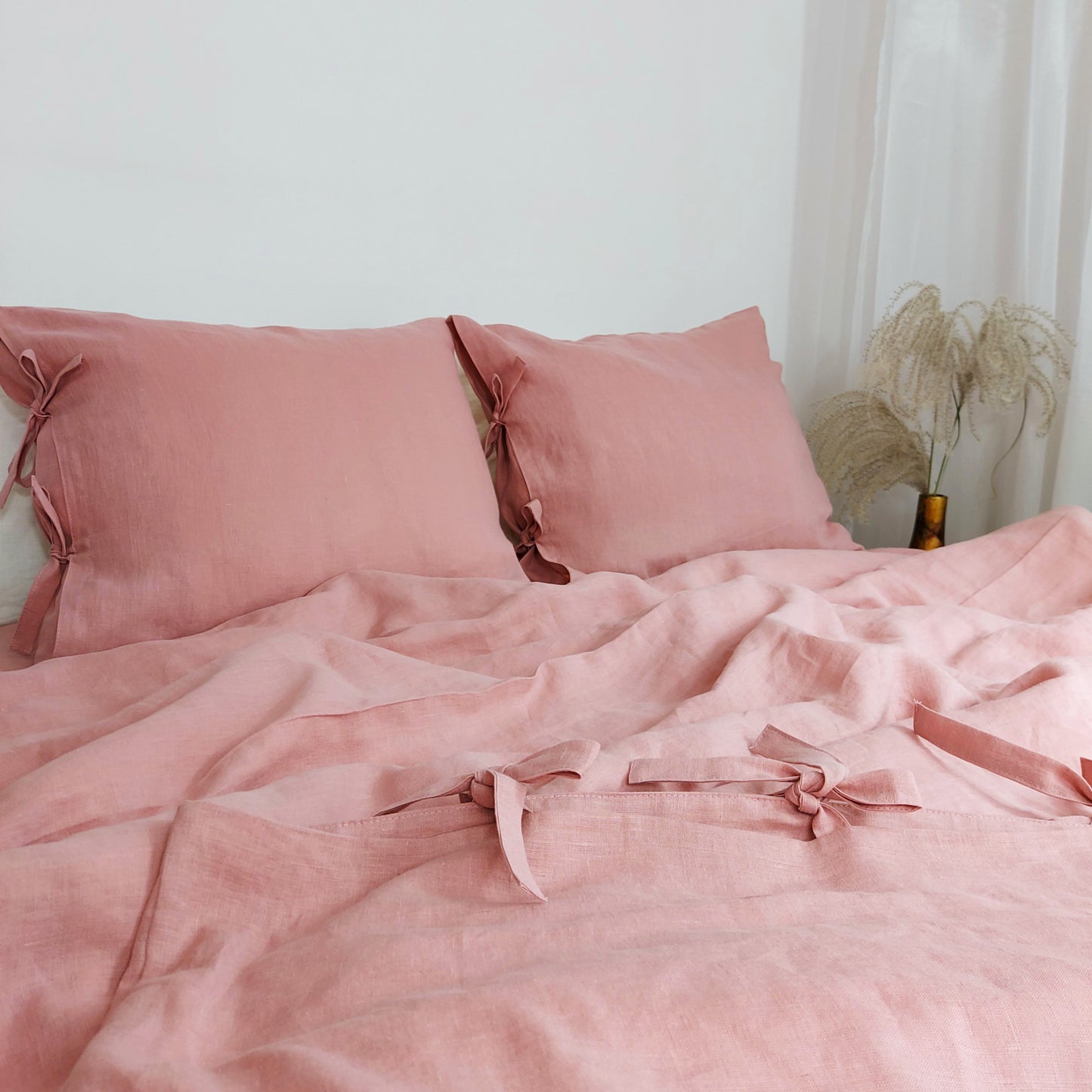 Linen Duvet Cover in Vintage Pink Color, Stonewashed Linen