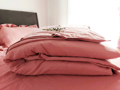 Linen duvet cover, pink bedding set