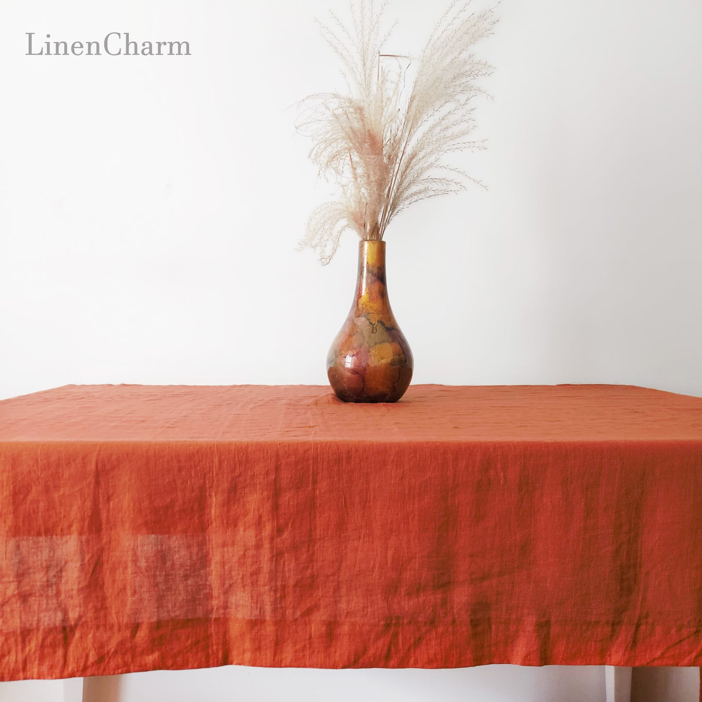 Natural Linen Tablecloth, Stonewashed Linen Tablecloth, 205g/m2 Red Brick