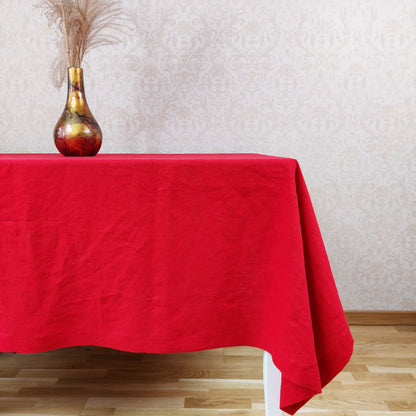 Natural Linen Tablecloth, Stonewashed Linen Tablecloth, 205g/m2 Red