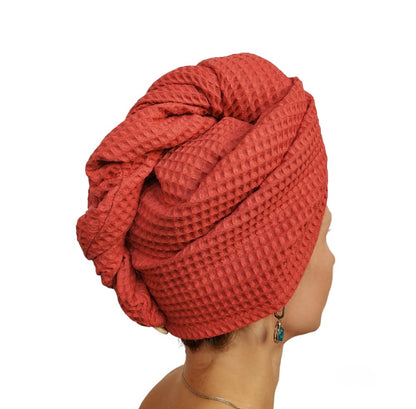 Sauna Set Wrap Towel + Hair Turban + Towel, Sauna Wrap, Towel Wrap for Women, Red Coral