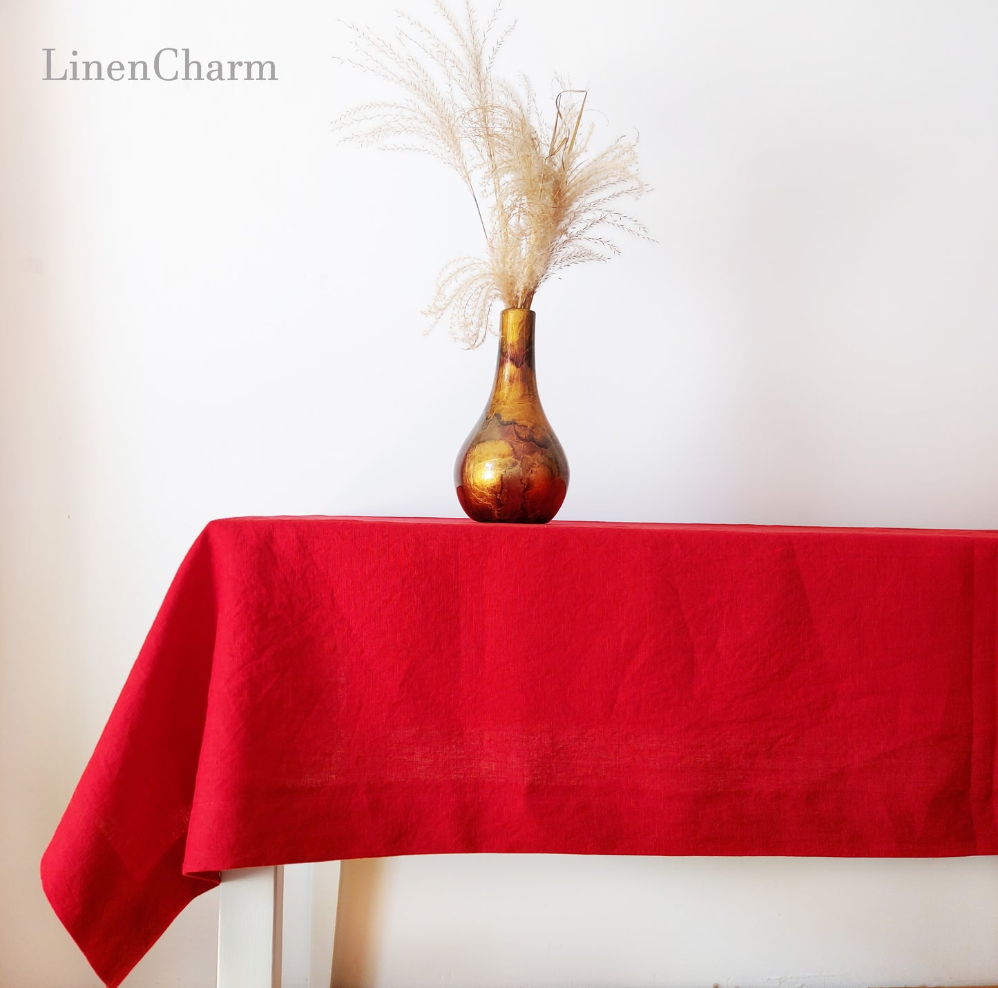 Natural Linen Tablecloth, Stonewashed Linen Tablecloth, 205g/m2 Red