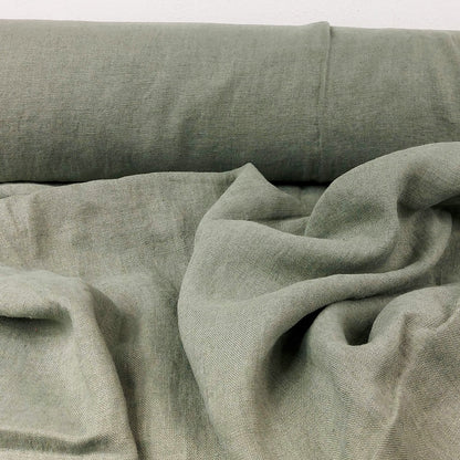 Linen fabric by metre, Soft linen fabric, Green grey linen fabric