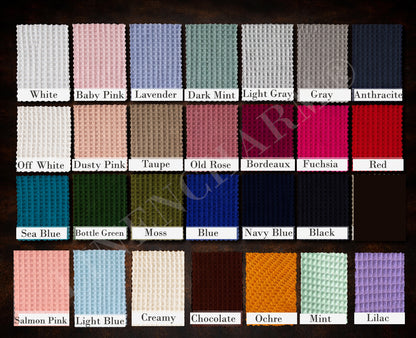 Fabric color palette showing available waffle cotton sauna hat color options.