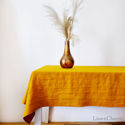 Natural Linen Tablecloth, Stonewashed Linen Tablecloth, 205g/m2 Mustard