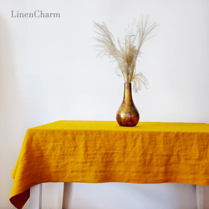 Natural Linen Tablecloth, Stonewashed Linen Tablecloth, 205g/m2 Mustard