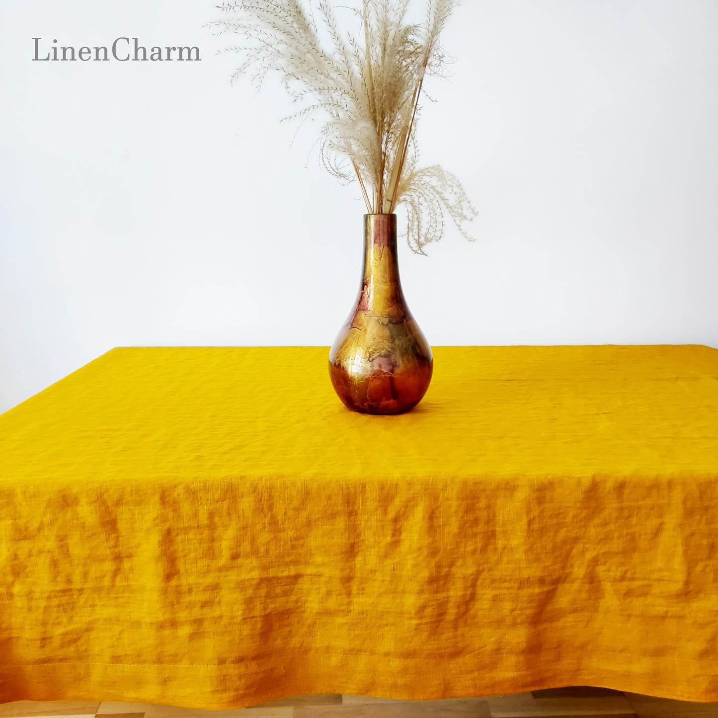 Natural Linen Tablecloth, Stonewashed Linen Tablecloth, 205g/m2 Mustard