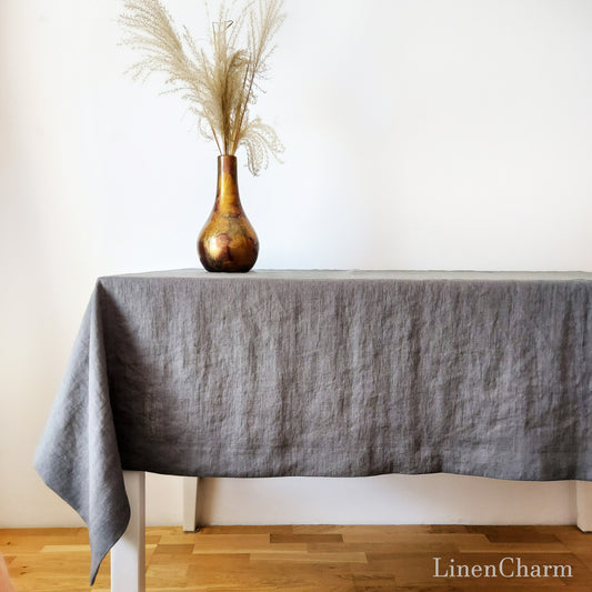 Natural Linen Tablecloth, Stonewashed Linen Tablecloth, 205g/m2 Grey