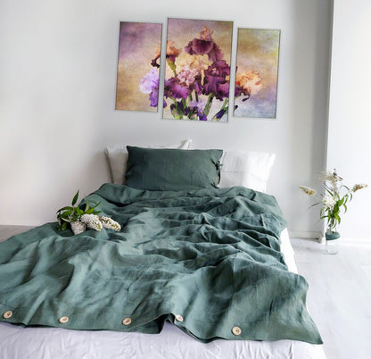 Linen green bedding, bedding set, linen bedding, linen pillowcase 