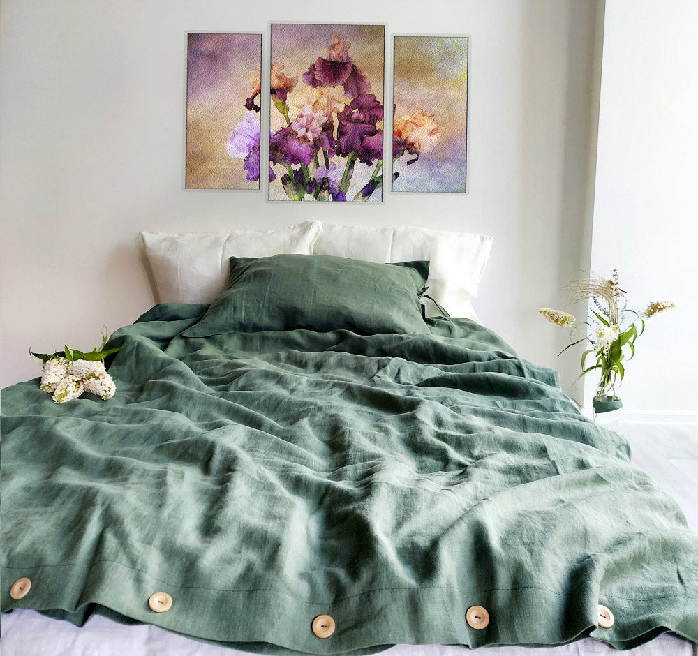 Linen green bedding, bedding set, linen bedding, linen pillowcase 