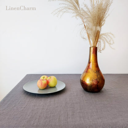 Natural Linen Tablecloth, Stonewashed Linen Tablecloth, 205g/m2 Grey