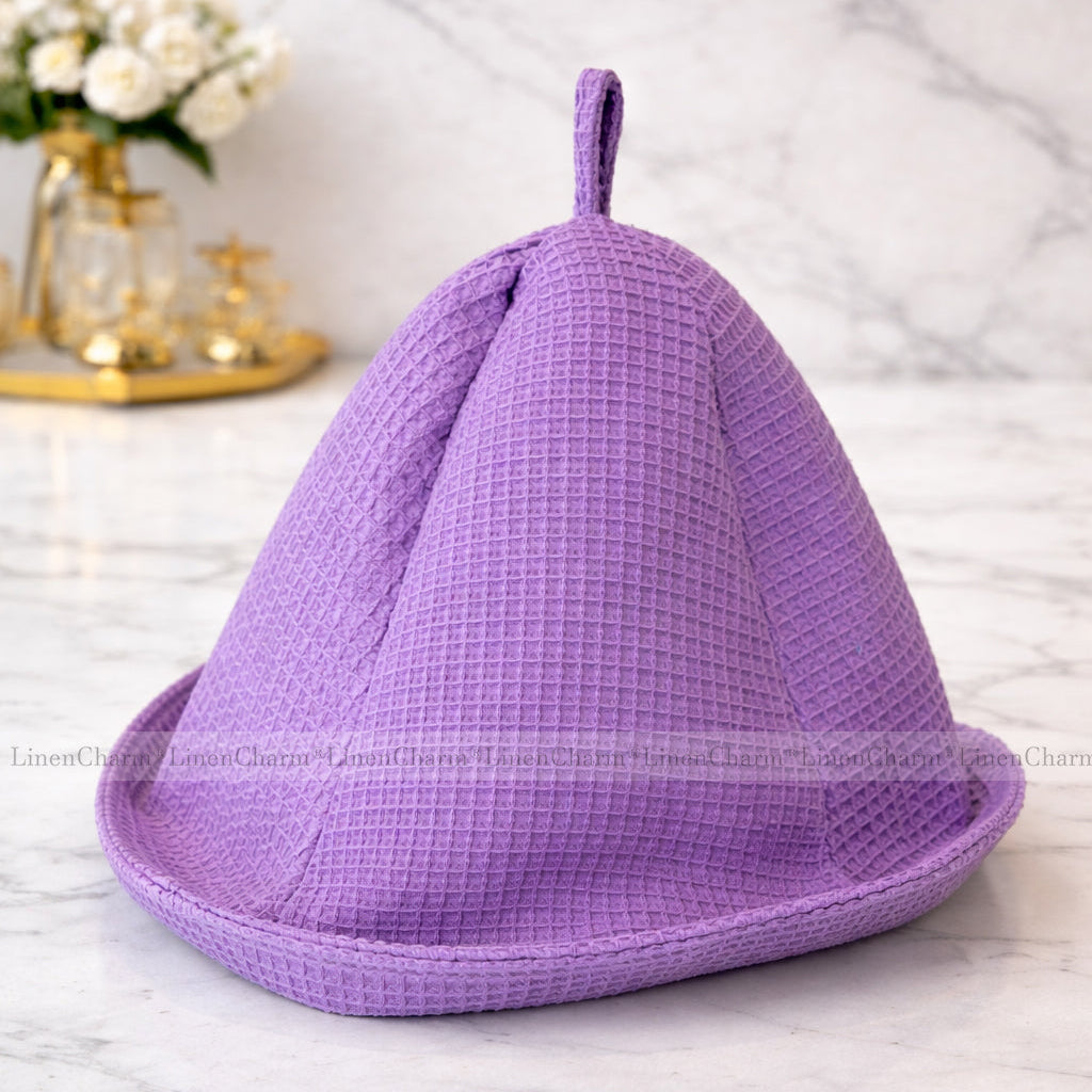 Breathable unisex sauna cap in lilac color with waffle texture and heat protection design.