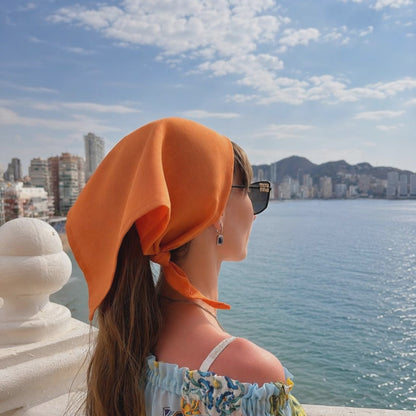 Orange Linen Bandana – Handmade Linen Head Scarf & Hair Wrap