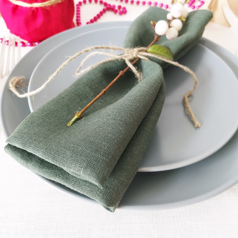 Linen napkin, Cloth napkins, Napkins set, Dark Green Napkins 