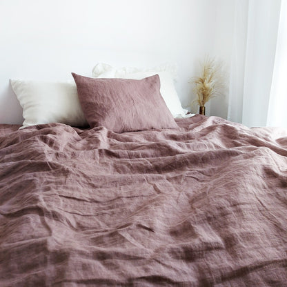 Linen Bedding Set in Coffee Rose Color, Stonewashed Linen