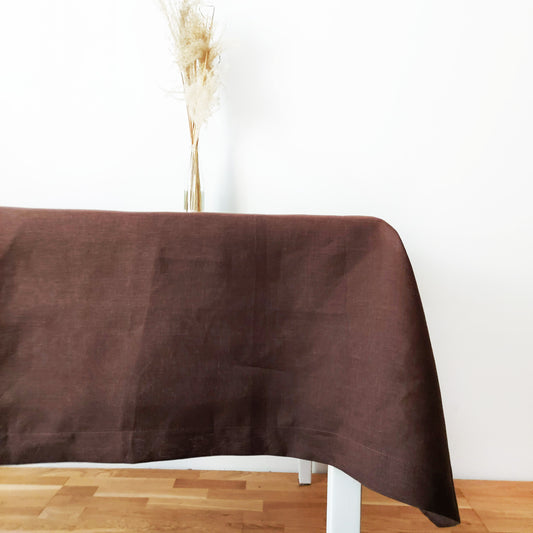 Natural Linen Tablecloth, Stonewashed Linen Tablecloth, 205g/m2 Chocolate