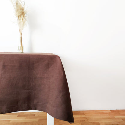 Natural Linen Tablecloth, Stonewashed Linen Tablecloth, 205g/m2 Chocolate