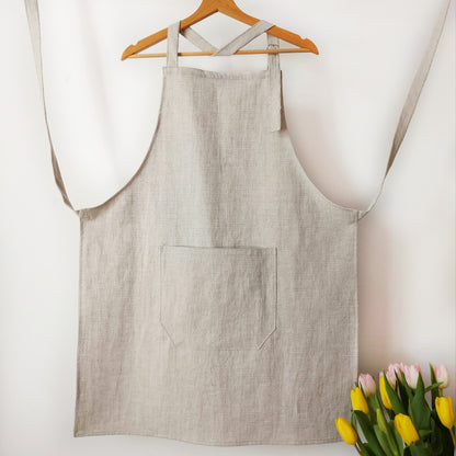 Softened classic linen apron with pocket, Spica