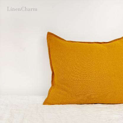 Natural linen pillowcase in mustard color, designed with a hidden zipper for an elegant and modern look.