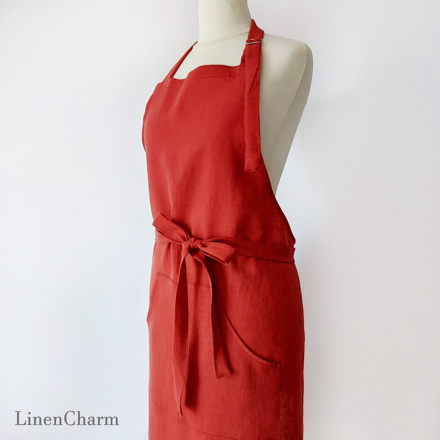 Stonewashed Linen apron. Kitchen apron for Women. Kitchen Apron for Men. Red Apron. Comfortable kitchen apron.