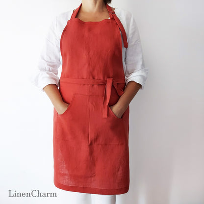 Stonewashed Linen apron. Kitchen apron for Women. Kitchen Apron for Men. Red Apron. Comfortable kitchen apron.