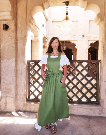 Linen Pinafore Apron, Cottage Core Apron, Women's Apron with Pockets, Cooking Apron, Maxi L