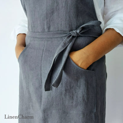 Stonewashed Linen apron. Kitchen apron for Women. Kitchen Apron for Men . Grey Apron. 