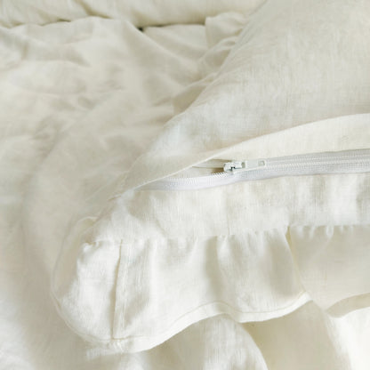 Ecru linen pillowcase with ruffle, linen stonewashed