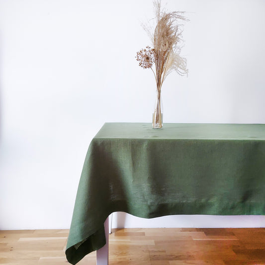 Natural Linen Tablecloth, Stonewashed Linen Tablecloth, 160g/m2 Dark green