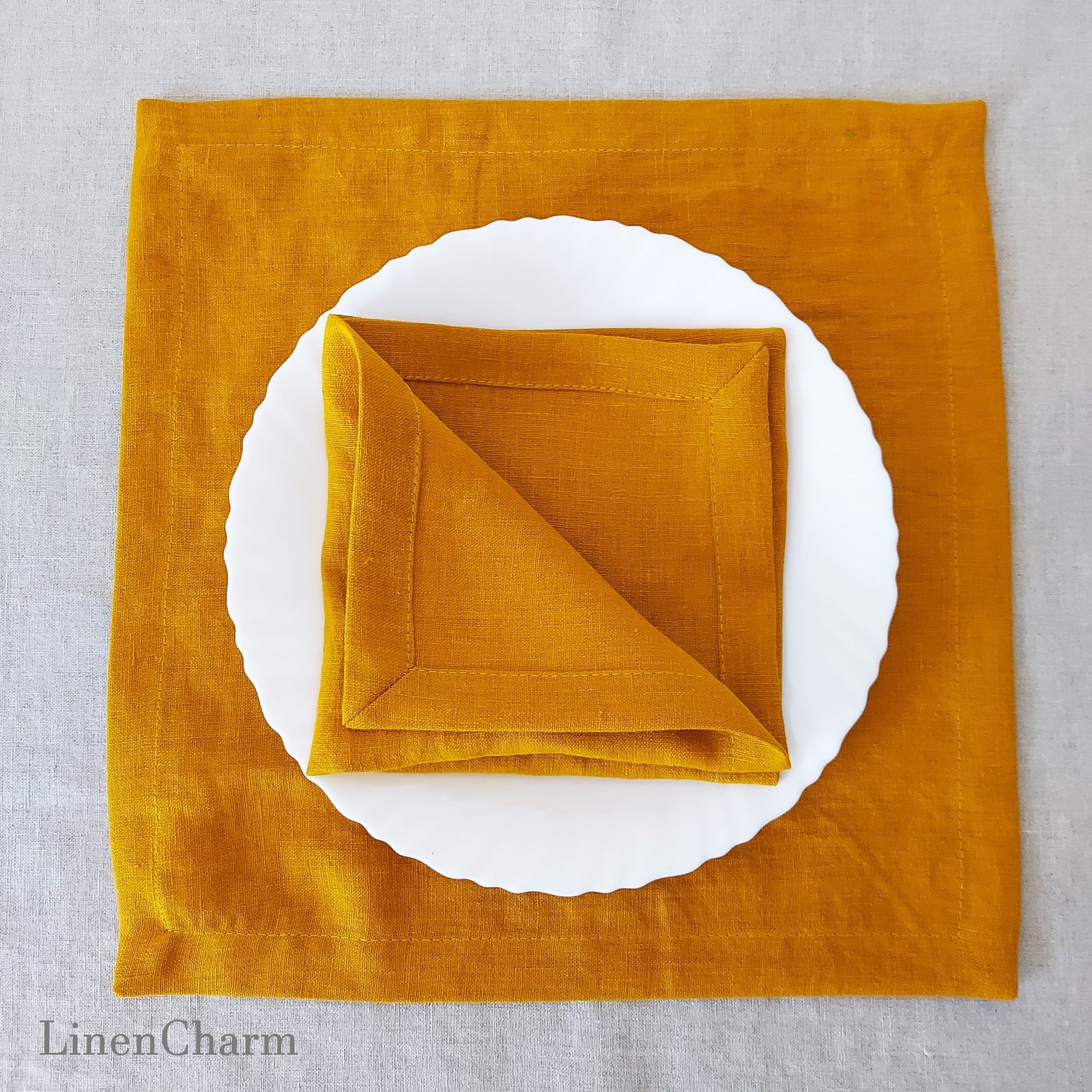 Lentco 100% Pure Linen Napkins Cloth Washable 20 x 20 Set of 4 -Dinner  Napkins