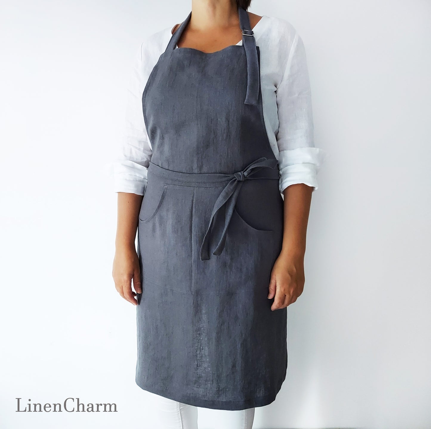 Stonewashed Linen apron. Kitchen apron for Women. Kitchen Apron for Men . Grey Apron. 