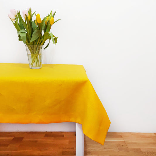 Natural Linen Tablecloth, Stonewashed Linen Tablecloth, 250g/m2 Yellow